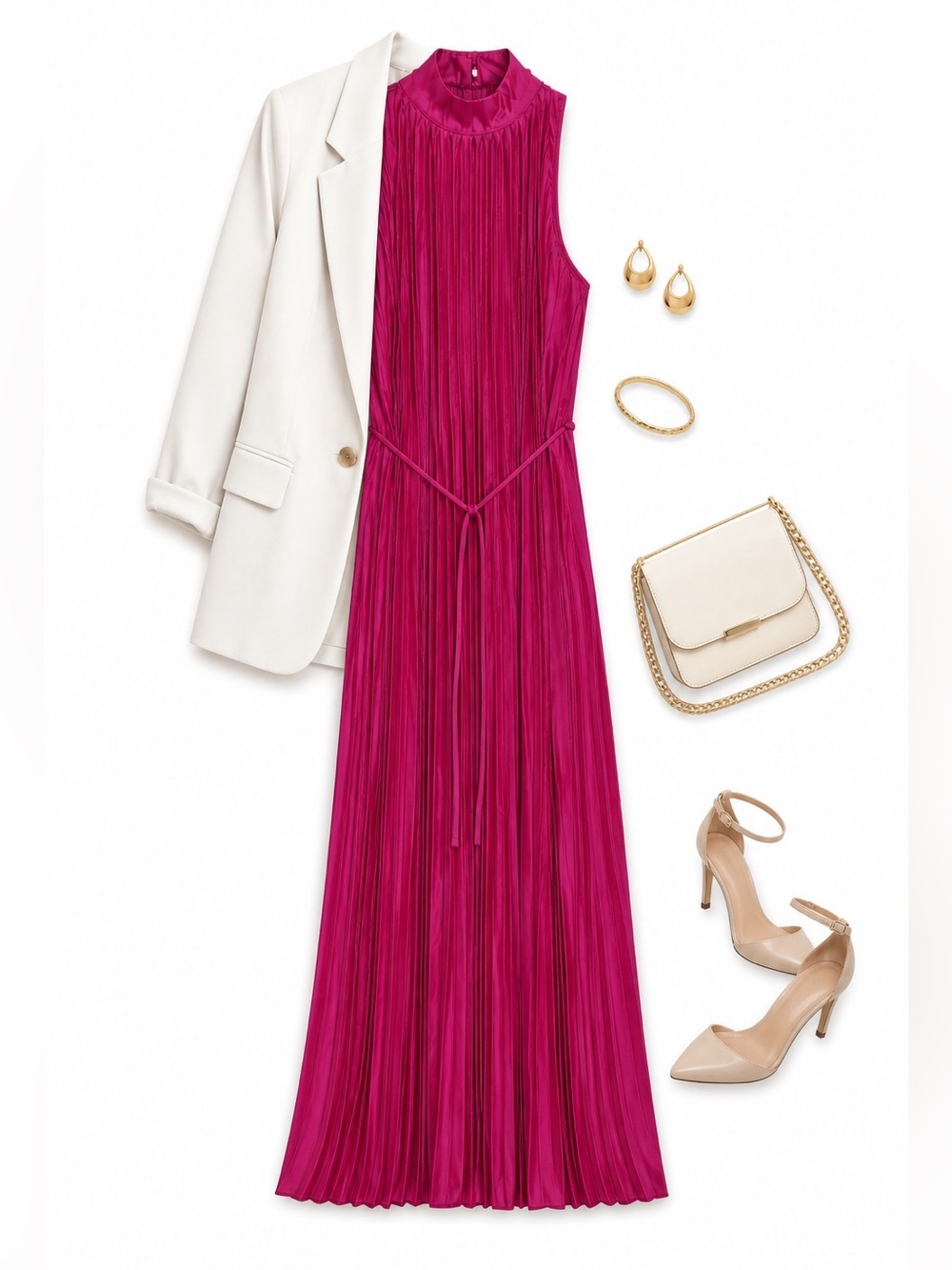 NWT Sam Edelman Midi Size 6 Fuchsia Pleated Dress Tie Waist Spring Wedding